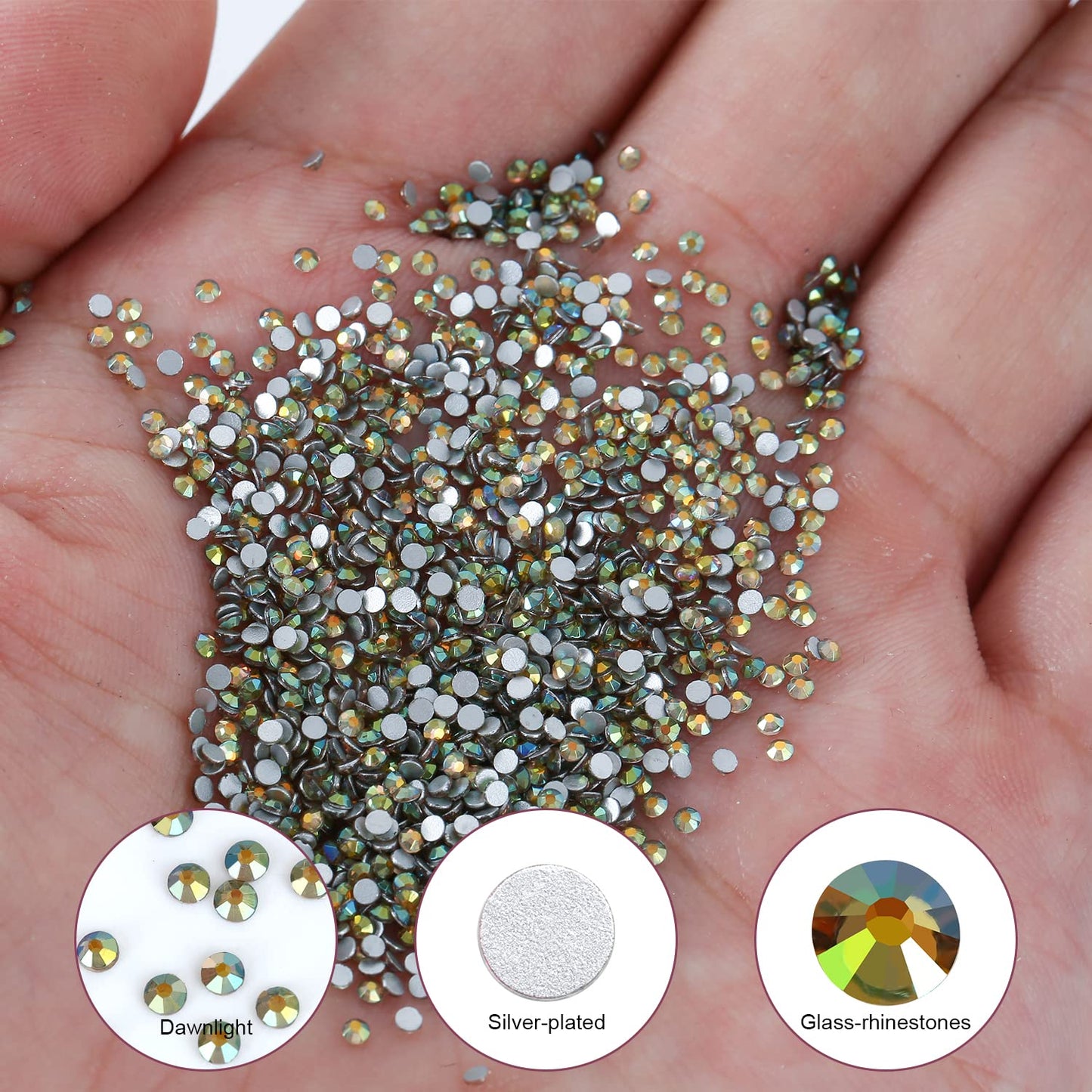 1440Pcs Dawn Light Crystal Rhinestones,Glass Flatback Rhinestones Mini Gemstones for Nail Face Makeup Art Crafts Clothes Decoration-(SS4,1.6mm,Dawn Light)