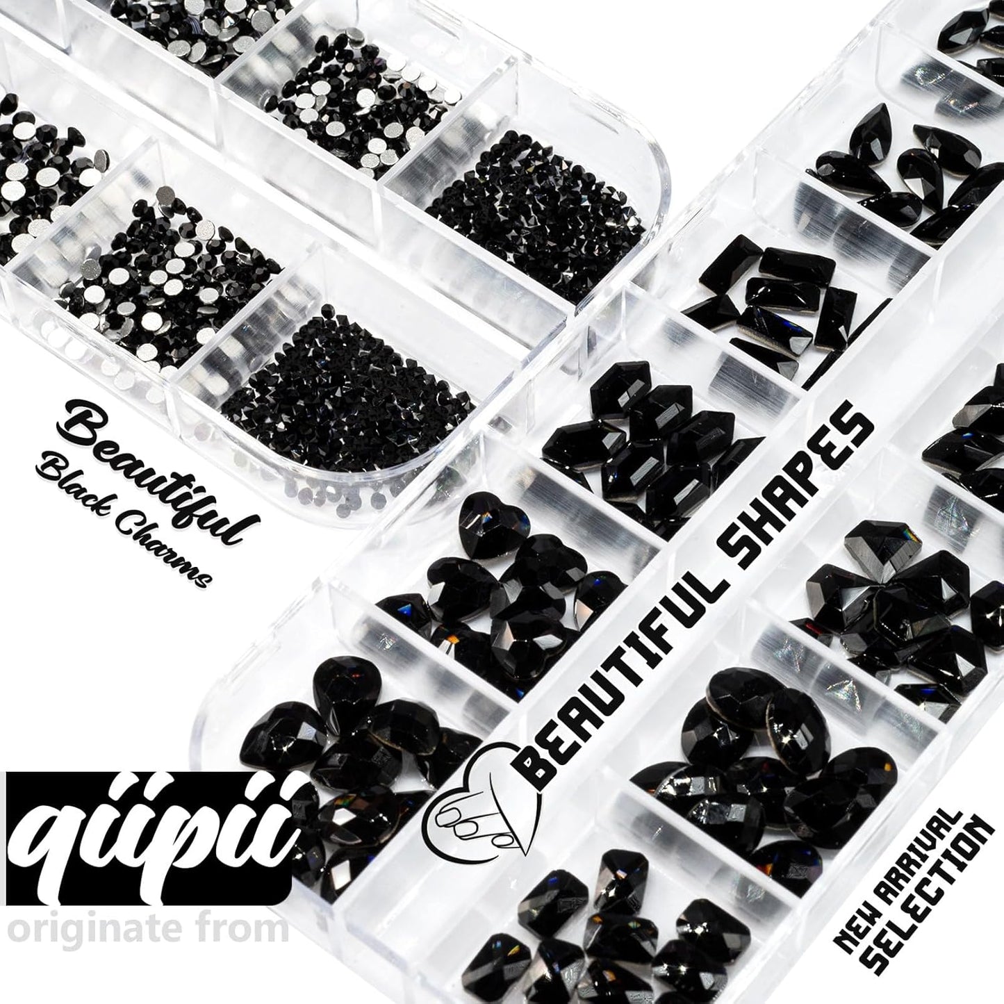 4080Pcs Black Nail Rhinestones Crystal Flatback Jet Black Rhinestones Round Beads Glass Gems Stones Nail Art Gems Diamonds jewels Multi Shapes Sizes Nail Charms for Nails Eyes Makeup DIY Crafts