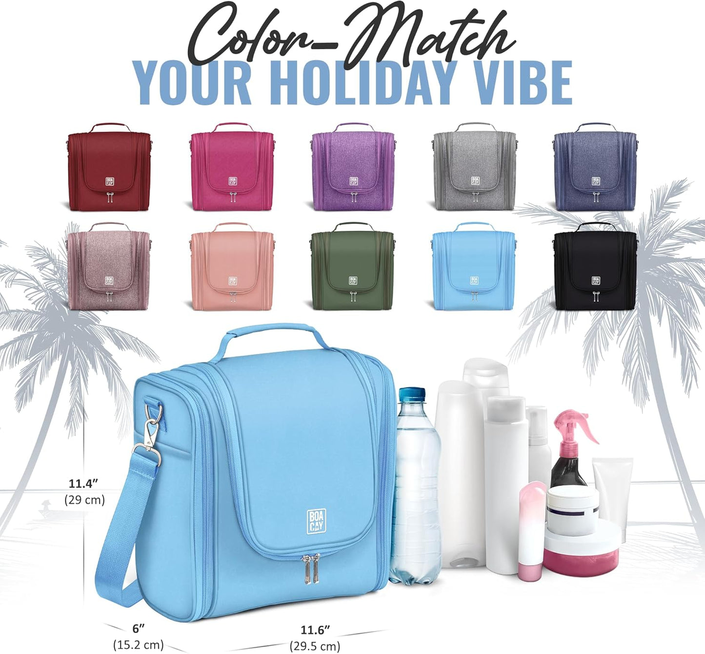 BOACAY Extra Large Hanging Travel Toiletry Bag for Women and Men, Makeup Bag, Bathroom & Shower Organizer Kit for Accessories, Cosmetics, Essentials