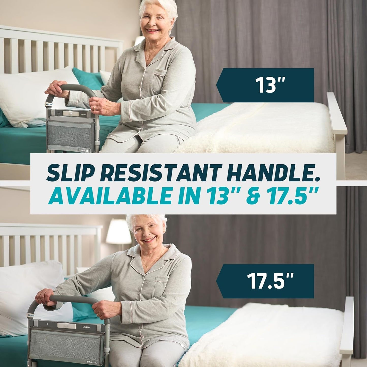 Lunderg Bed Assist Rail for Seniors with Motion-Activated Light & Storage Pocket - Easy to Install Bed Rails for Elderly Adults Safety & Post-Surgery - Helps Reduce Falls & Support Independence
