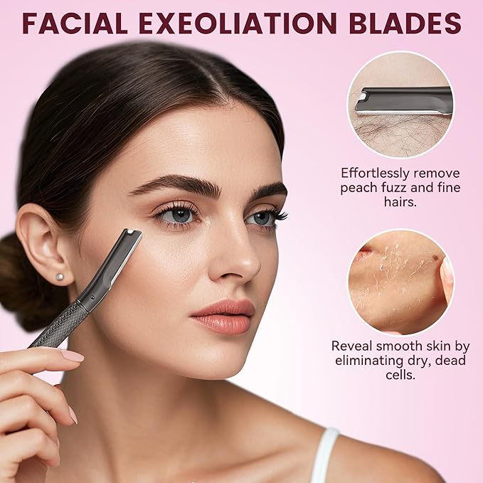 Eyebrow Razor with 12 Blades, Face Razors for Women and Men,Dermaplane Razor for Women Face, Facial Hair Removal for & Eyebrow Hair Removal - Black