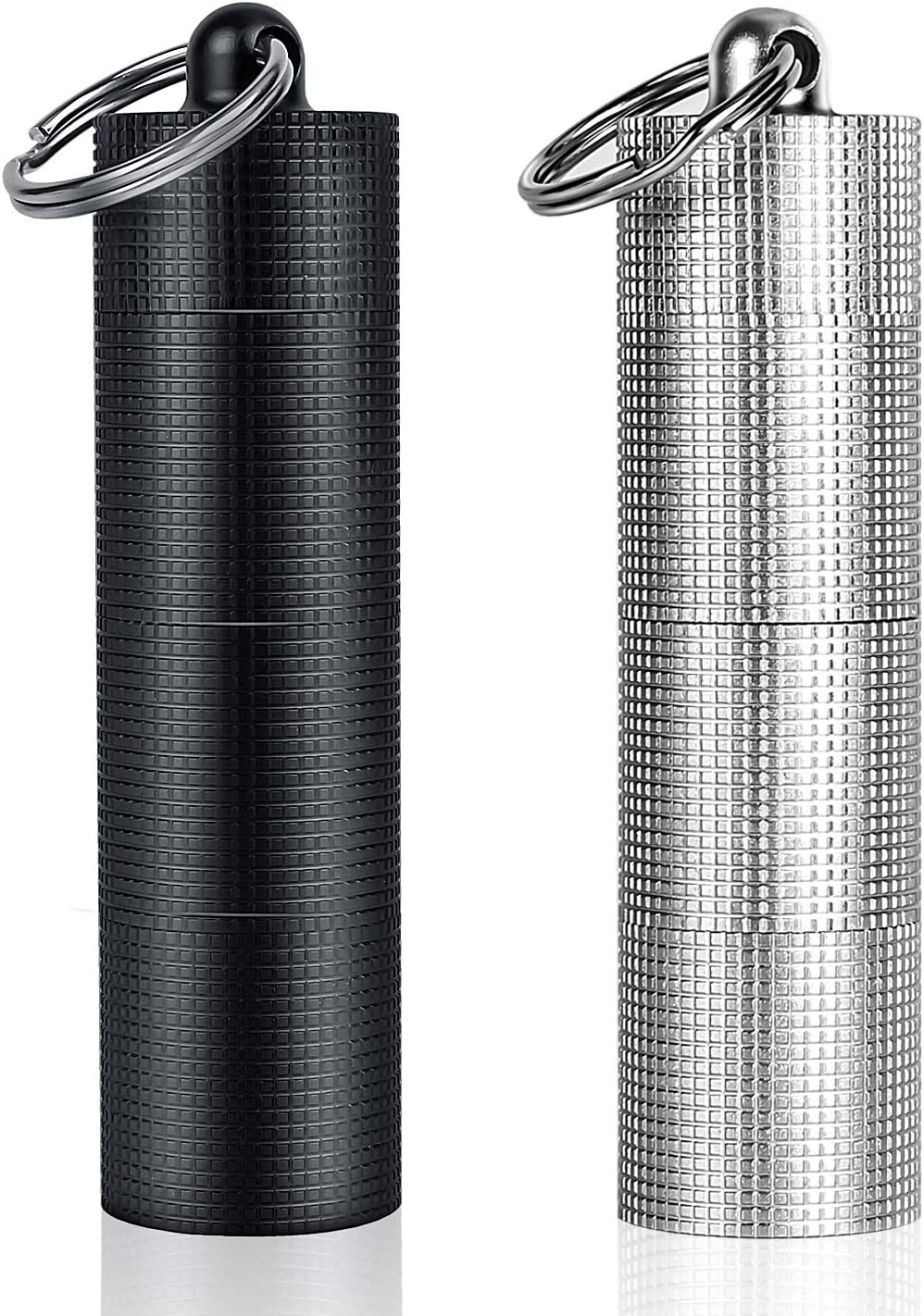 PPFISH 2 PCS Portable Daily Pill Case, 3 Compartments Aluminum Alloy Waterproof Pill Box Dispenser, Small Pocket Pill Container, Keychain Pill Fob, Travel Pill Holder for Men Women