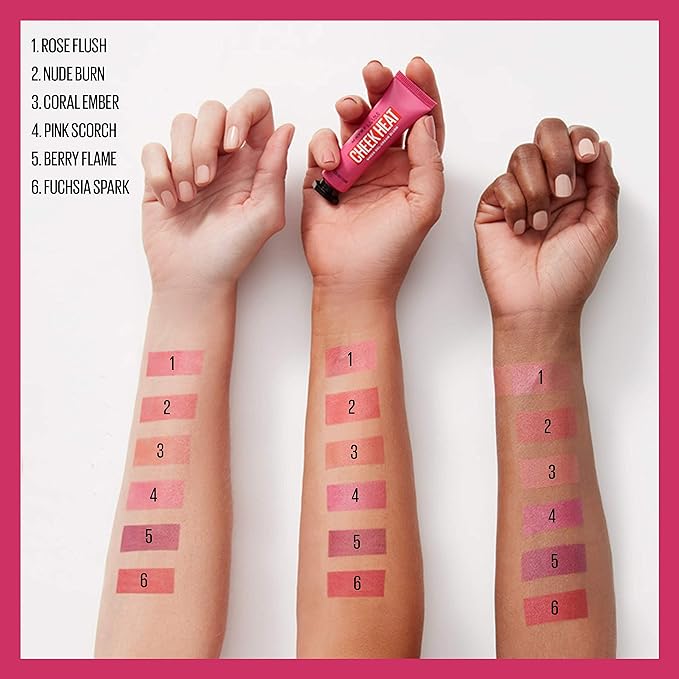 Maybelline Cheek Heat Gel-Cream Blush Makeup, Lightweight, Breathable Feel, Sheer Flush Of Color, Natural-Looking, Dewy Finish, Oil-Free, Fuchsia Spark, 1 Count