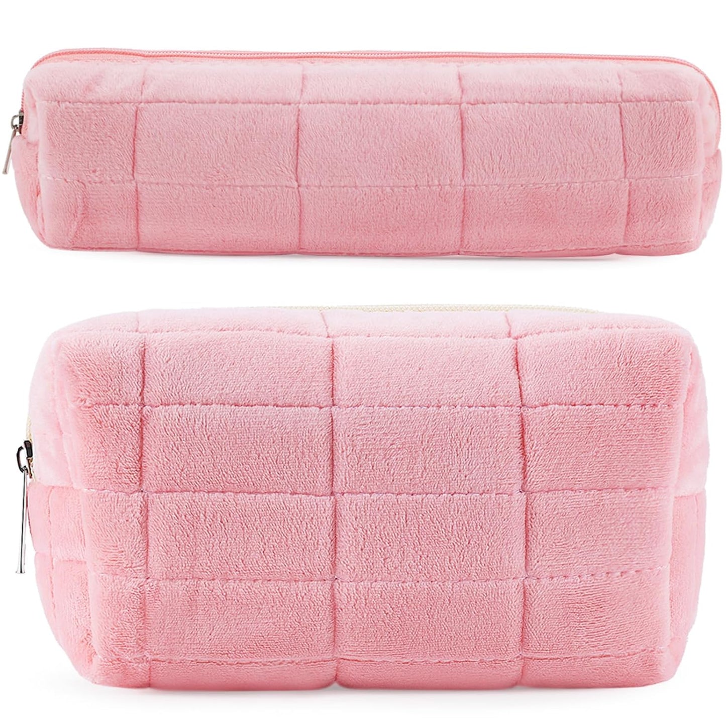 ZLFSRQ 2Pcs Pencil Case Cute Pencil Pouch for Teens Plush Makeup Bag Travel Cosmetic Bag Set Pink Makeup Pouches Purse Preppy Zippered Toiletry Bags Organizer Trendy Zipper Skincare Storage Organizer