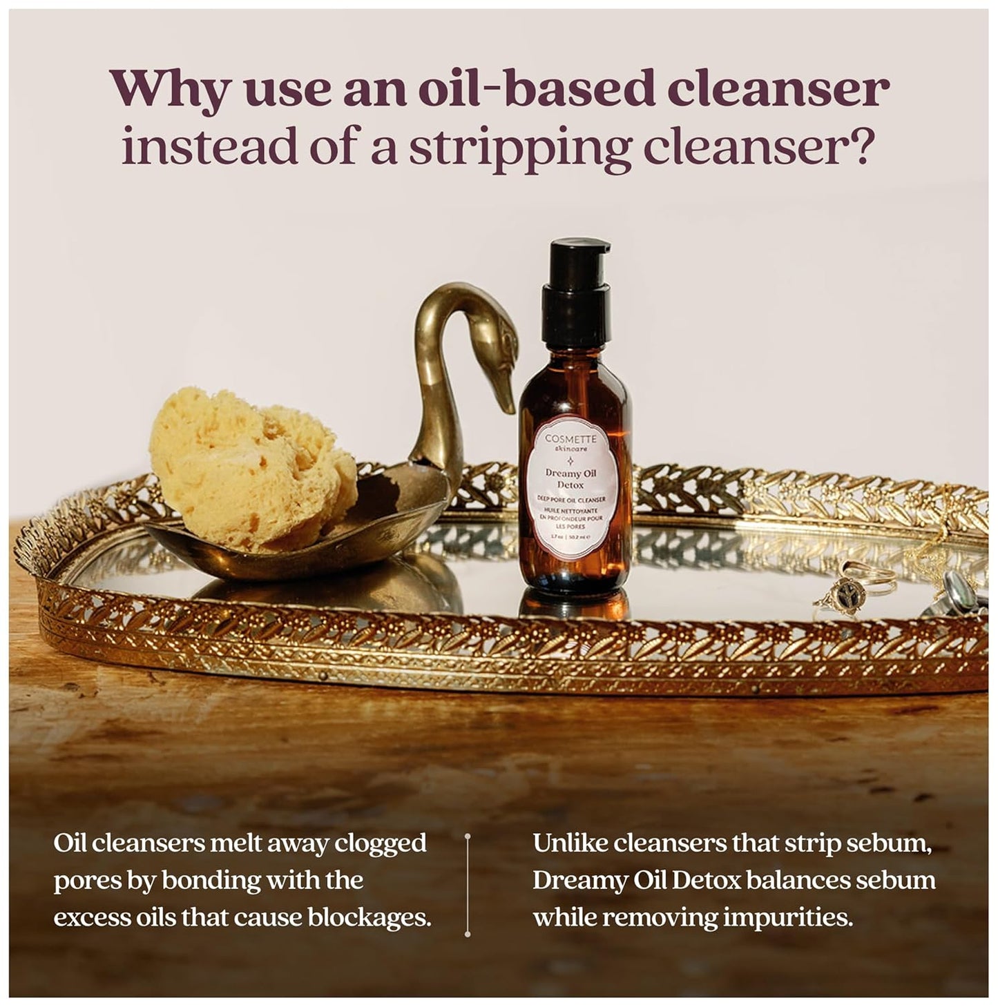 Cosmette Dreamy Deep Cleansing Oil for Face, Vegan Makeup Remover & Facial Pore Oil Cleanser w/Jojoba, Coconut, Castor, Pumpkin & Lavender Oils - Gentle, Hydrating, Natural Korean Skincare, 1.7 FL Oz