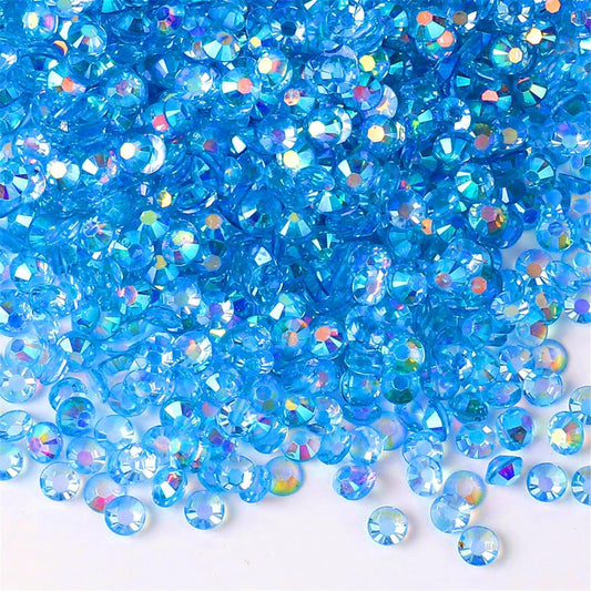 3000 Pieces SS6 2mm Flatback Rhinestones AB Clear Round Gems Crystals for Nail Art DIY Crafts Clothes Shoes Bags （Transparent Peacock Blue AB）