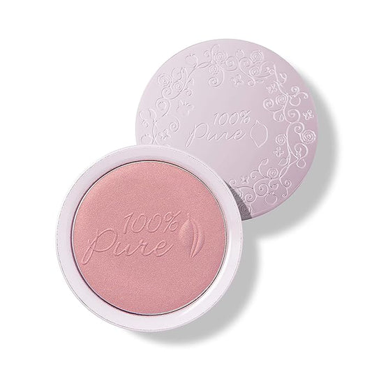 100% PURE Powder Blush (Fruit Pigmented), Chiffon, Soft Shimmery Finish, Nourishes Skin w/Rosehip Oil, Cocoa Butter, Natural Makeup (Soft Pink) - 1.81 oz