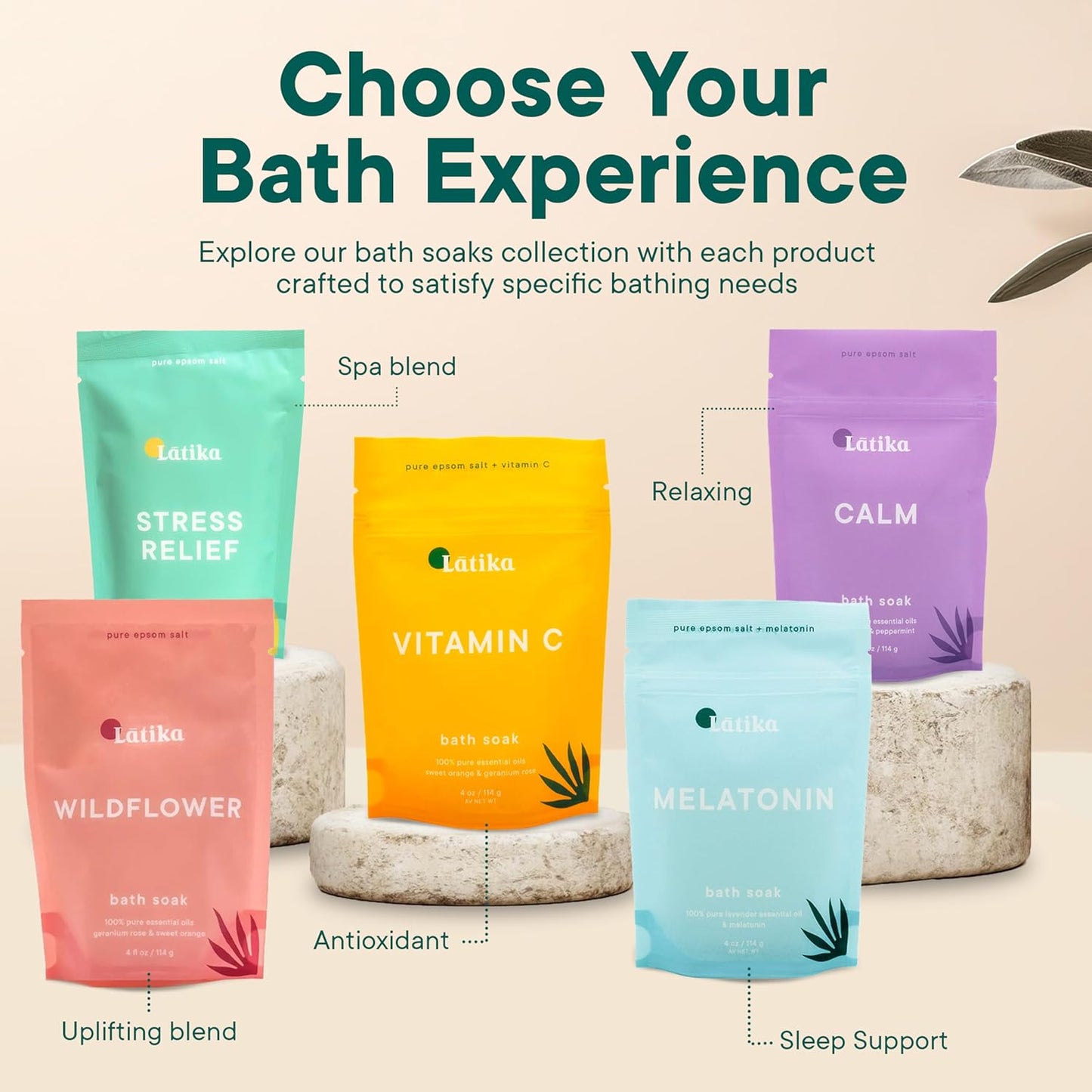 Soaks Set of 3 – Rejuvenate, Calm & Stress Relief Bath Soak with Essential Oils | Epsom Salt for Muscle Recovery & Skin Nourishment | Vitamin C, Lavender Mint, Grapefruit & More