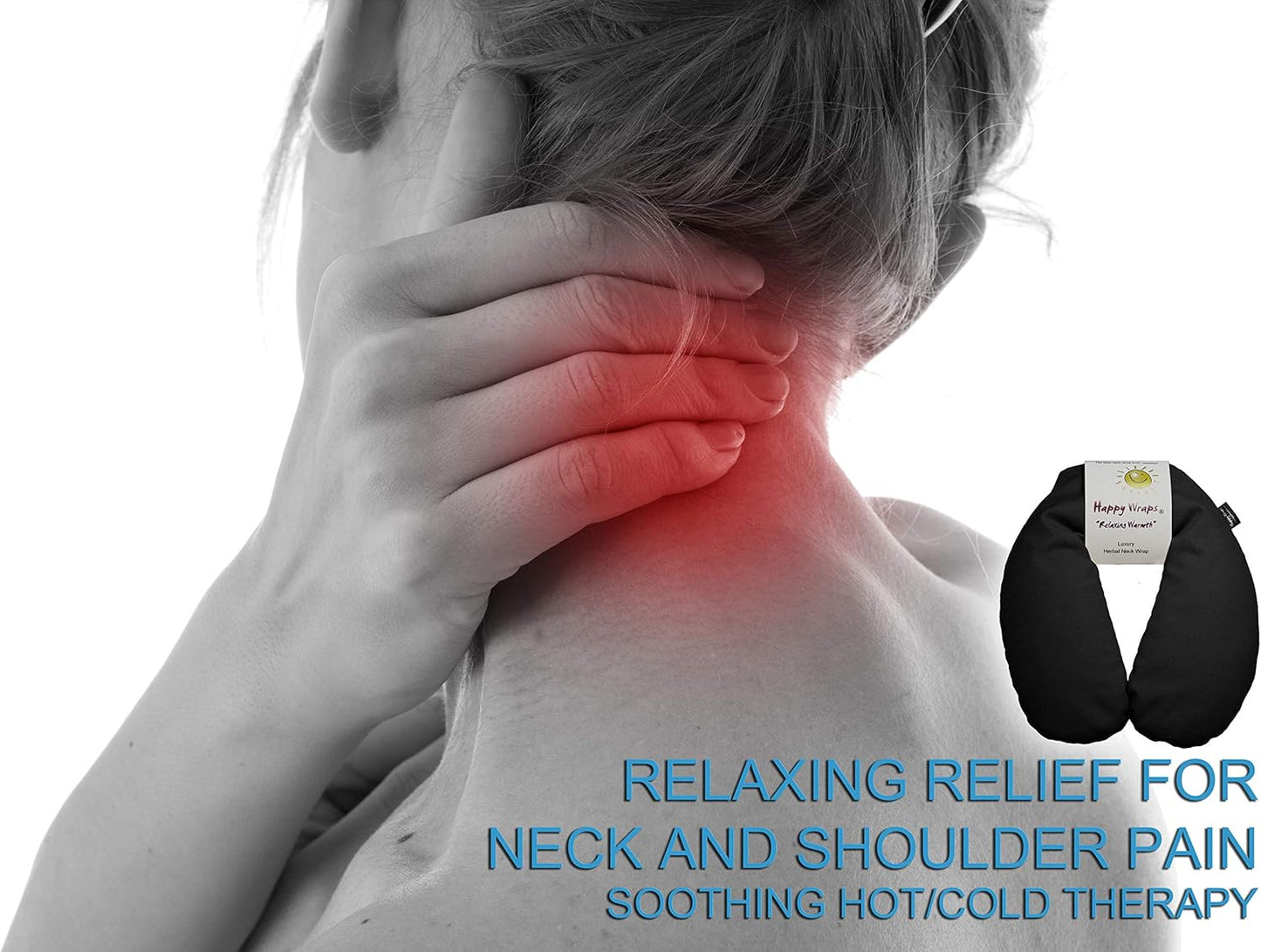 Microwavable Herbal Neck Wrap - Hot Cold Aromatherapy Neck Warming Pillow - Heating Pad for Migraines, Stress, Gifts for Women, Birthdays, Christmas and Free Sleep Mask - Black