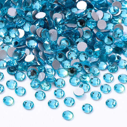 Aquamarine Flatback Rhinestones, Glass Rhinestones for Nail Art and Craft, Glue Fix, Loose Crystal Gemstones(Aquamarine, SS4, 2880pcs, 1.5-1.7mm)