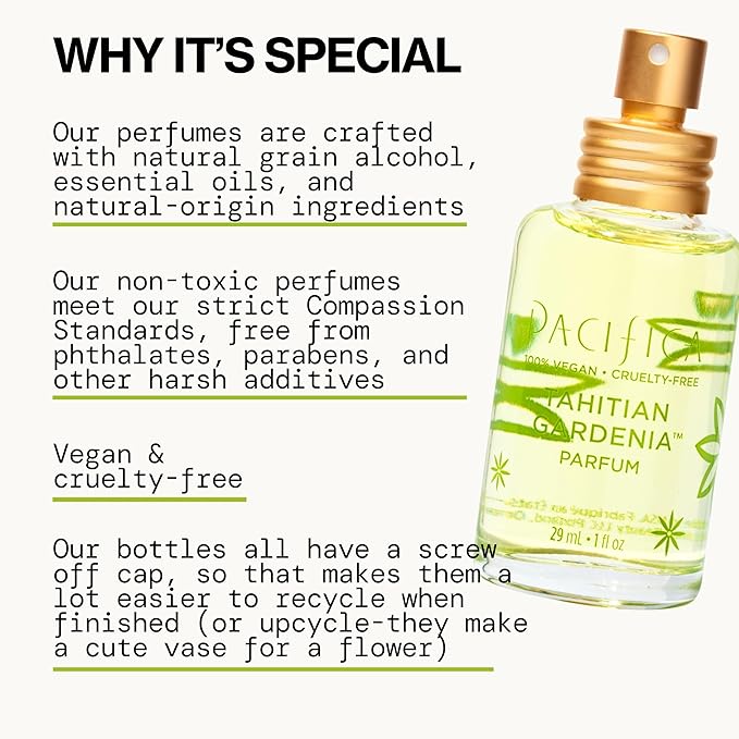 Pacifica Tahitian Gardenia Perfume Spray 1oz – Tropical Floral Fragrance with Gardenia Bloom, Jasmine & Sweet Orange, Warm Vanilla Coconut Notes, Vegan & Cruelty-Free Clean Perfume for Women