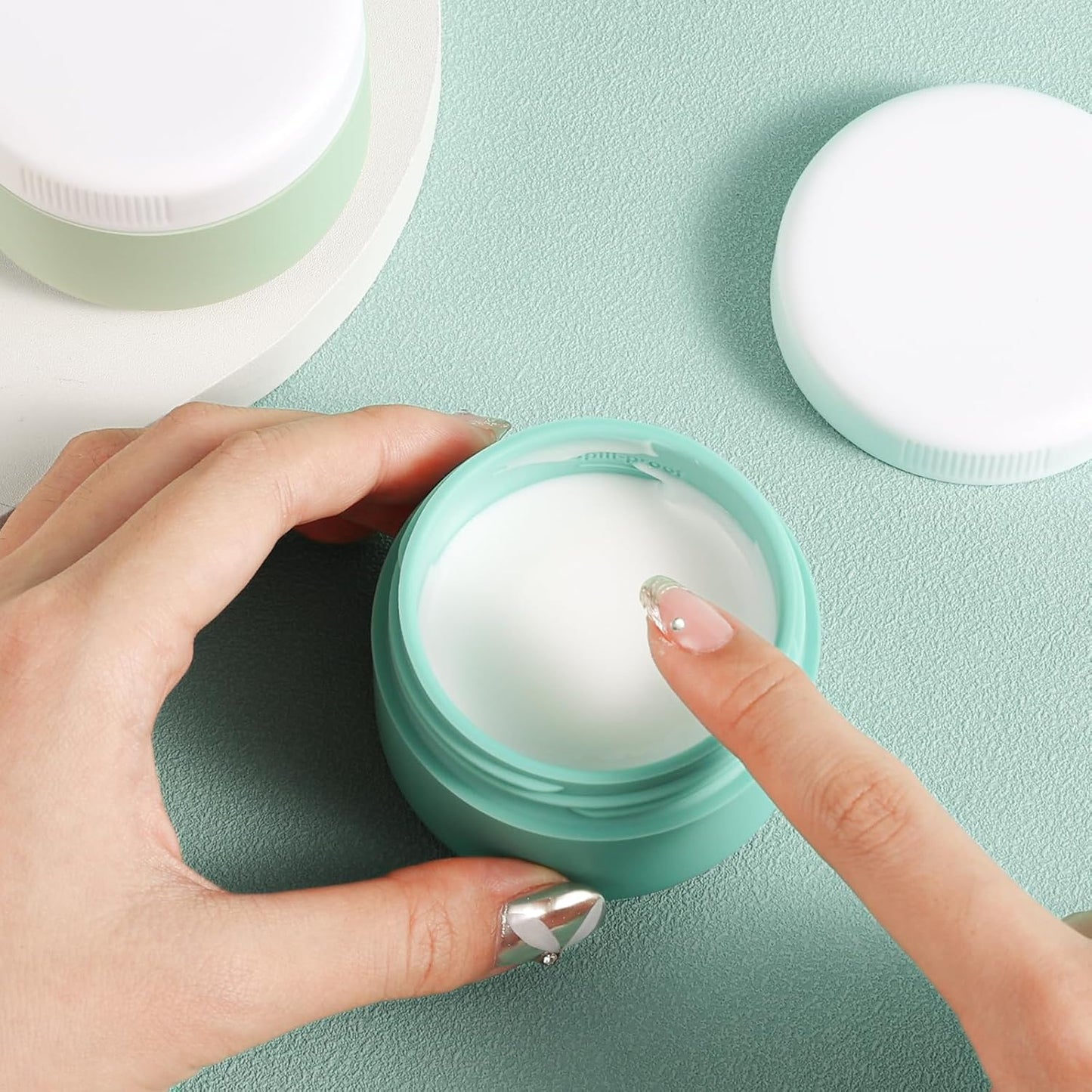 Travel Containers for Toiletries, Silicone Cream Jars BPA-Free, Leak-proof 2oz Travel Size Containers, Portable Size Silicone Jars with Lid for Cosmetic Face Hand Body Cream (4 Pack)