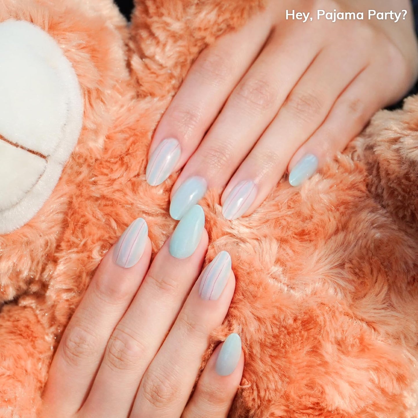 Semi Cured Gel Nail Strips | No LED Lamp Needed | Summer, Solid, Blue | Easy Apply & Remove, Salon Quality | Includes 28 Strips, 1 Prep Pads, Nail File & Wooden stick - Hey, Pajama Party?