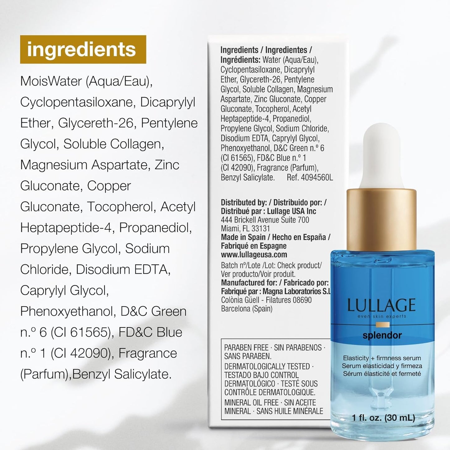 LULLAGE Splendor Elasticity & Firmness Moisturizing Face Serum for Women - Fast Absorbing Day & Night Hydrating Serum with Oxygen & Marine Collagen - 1 Fl. Oz Bottle