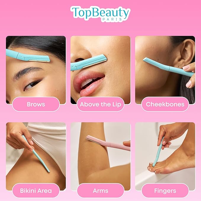 Paris Women Facial Eco Razors - 3 pcs per pack - Wheat Straw Eyebrow Razors - Multipurpose Facial Body Hair Peach Fuzz Removal Trimmer Shaver - Dermaplaning Tool - Protective Safety Cover