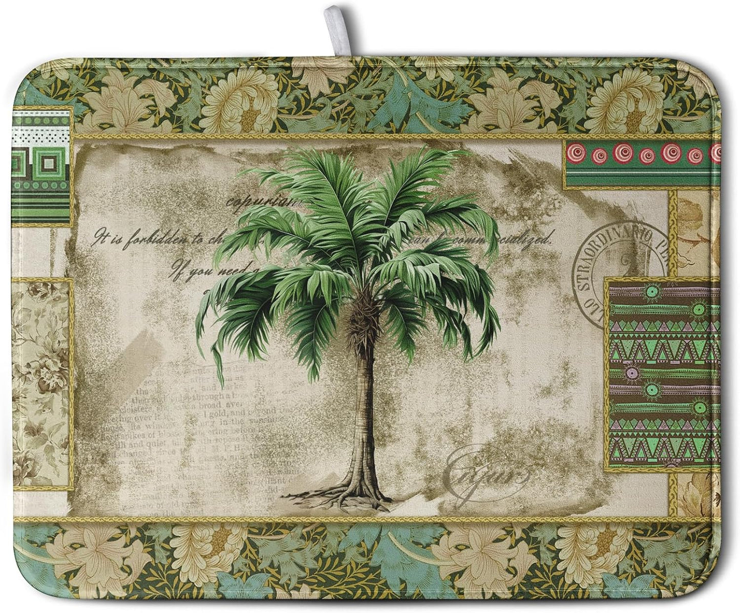 Palm Tree Kitchen Dish Drying Mat for Dishes 16x18 Inch Summer Vintage Tropical Leaves Green Jungle Plant Drying Mat Botanical Dish Drainer Mat Super Absorbent Dish Rack Pad for Coffee Bar Sinks