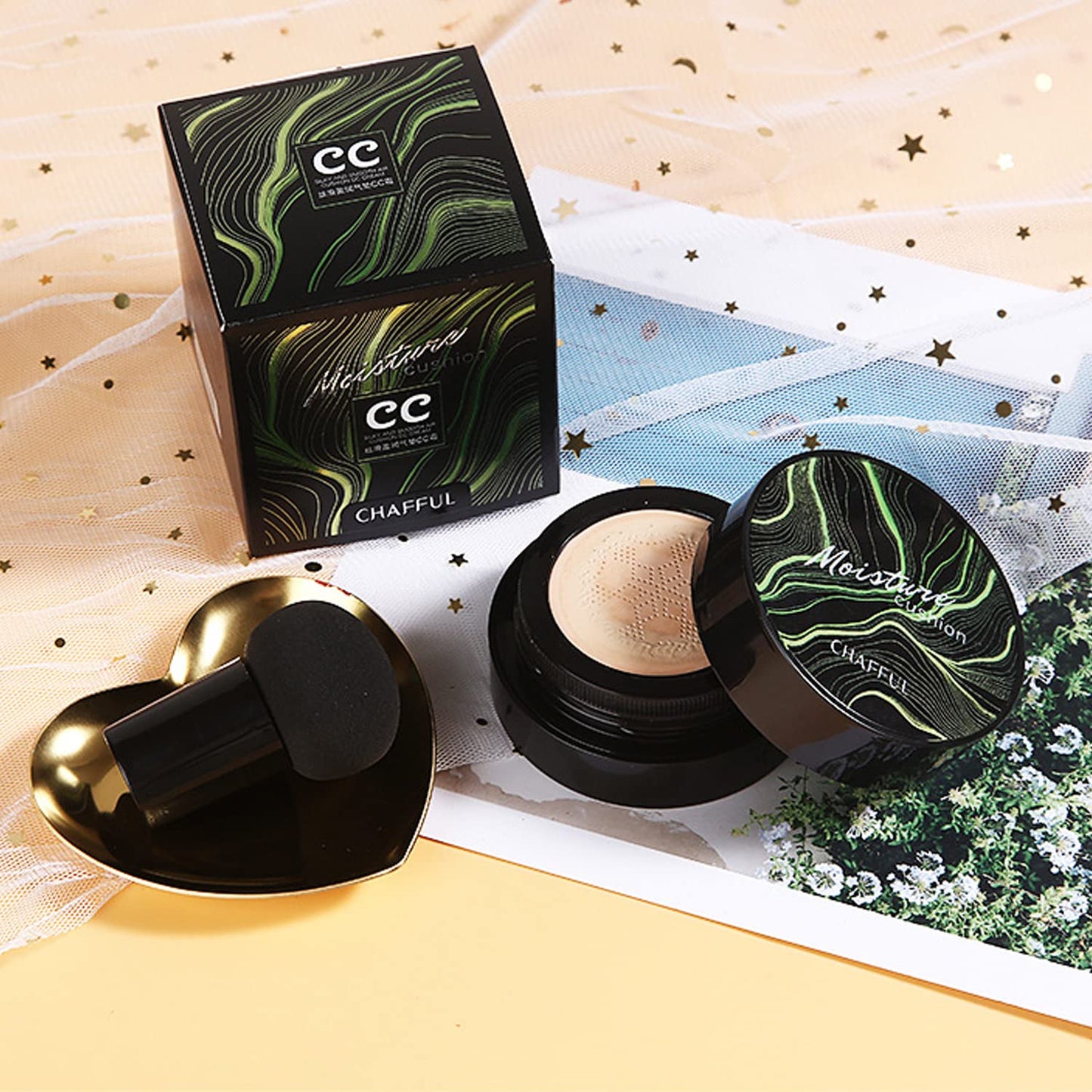Mushroom Head Air Cushion CC Cream Nature Foundation, Moisturizing BB Cream, Long Lasting Matte Concealer, Bright Makeup Base with Mushroom Makeup Sponge (#04 Buff Beige)