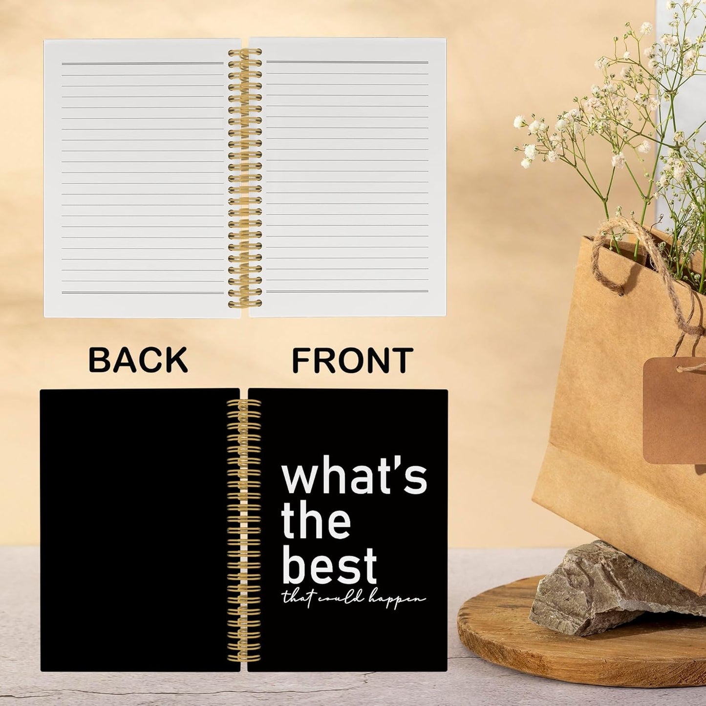 Motivational Positive Affirmations Journal Notebook, Inspiring School Office Supplies, What's the Best That Could Happen Hardcover Spiral Notebook 5.5x8.3 Inch