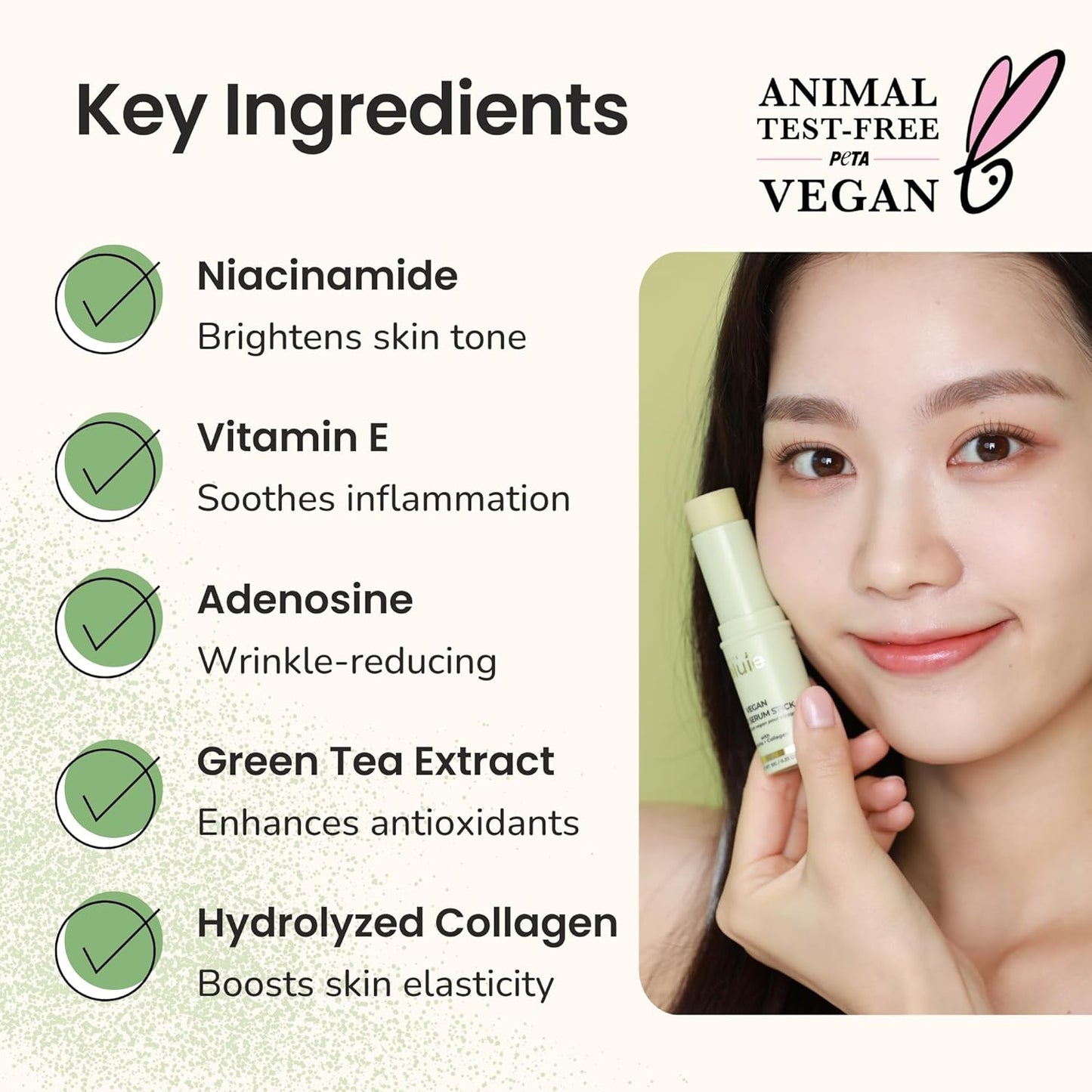 Vegan Face Serum Stick (0.35 oz) with Green Tea, Collagen, and Niacinamide For Anti-Aging & Moisturizing Balm Stick, Hydrating Stick For Face Korean