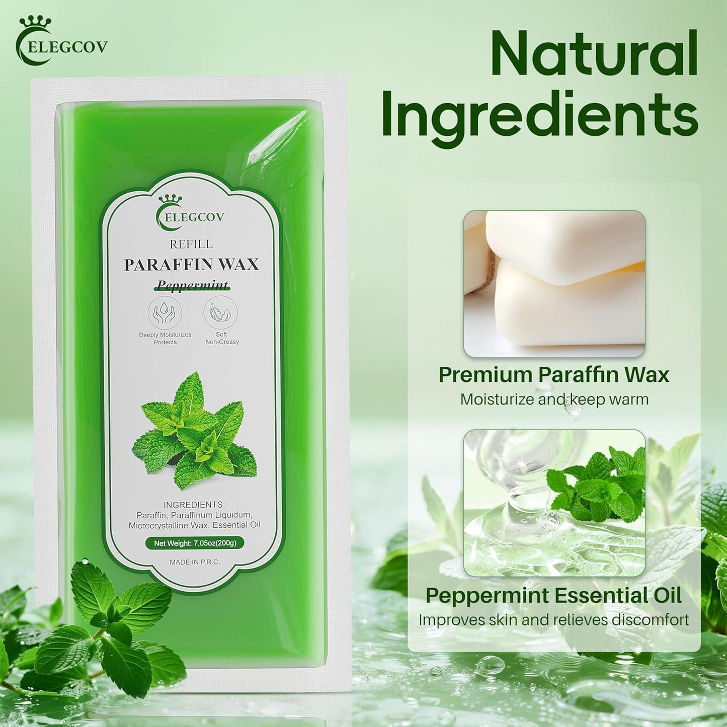 Paraffin Wax Refills-10 Pack Peppermint Scented Paraffin Wax for Hand and Feet, Parrafin Wax Bath Blocks for Wax Machine, Relieves Muscle Fatigue, Deeply Hydrates, Moisturizes and Nourishes