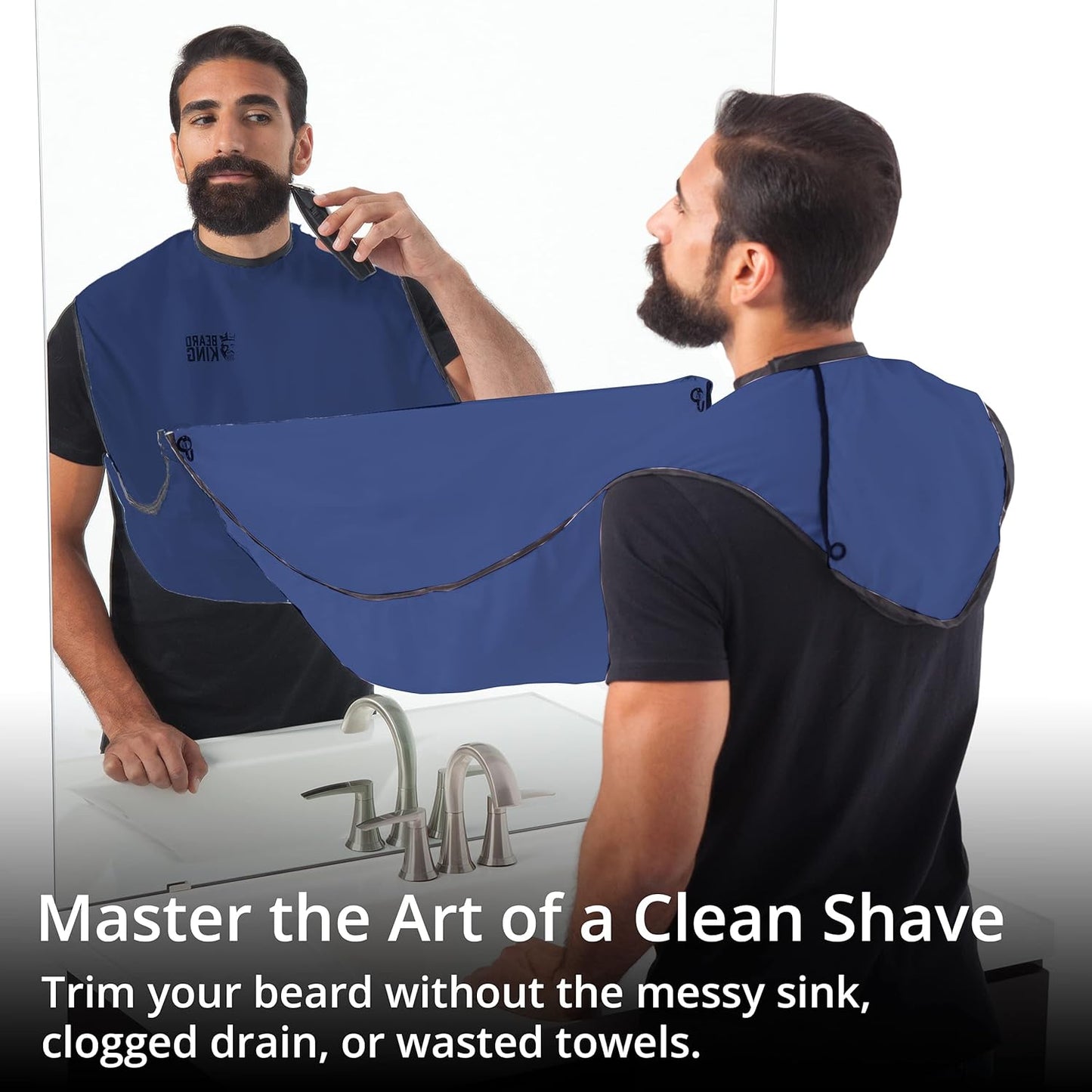 BEARD KING Beard Bib Apron - Shaving Set for Dad - As Seen on Shark Tank - Men's Hair Catcher for Shaving - Grooming Accessories - Packing Pouch, Blue