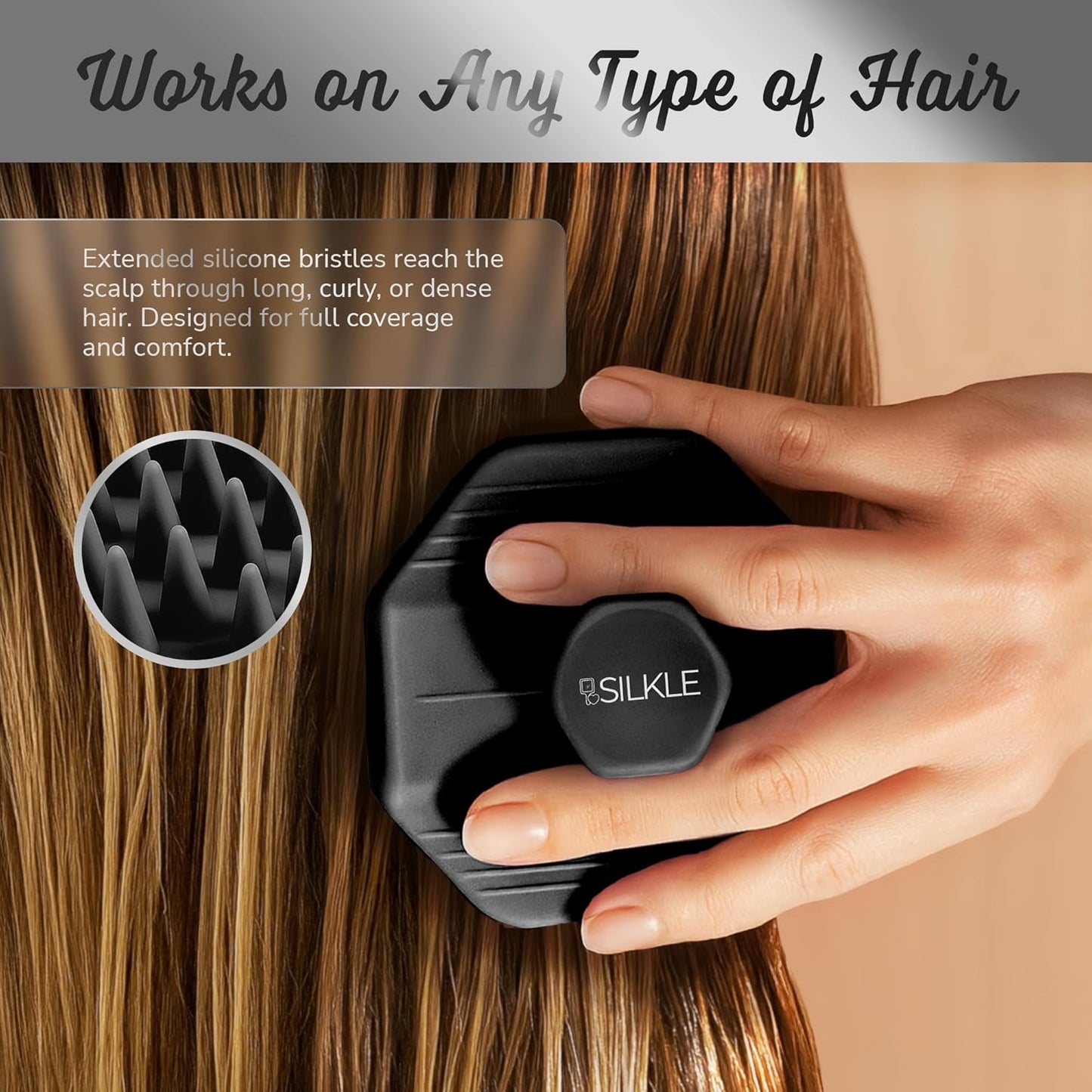 Silicone Scalp Scrubber - Massage Shampoo Brush, Soft Bristles for Hair Growth & Dandruff Removal - Ergonomic Design, Wet & Dry Use, Deep Cleansing Scalp Exfoliator for All Hair Types - Black