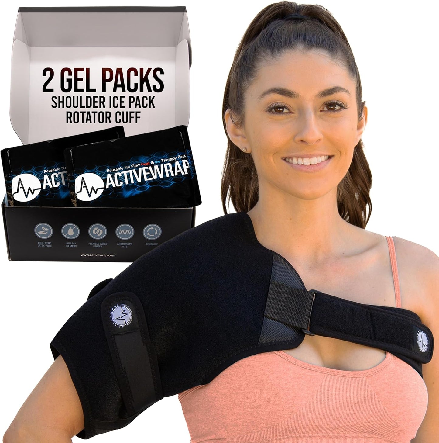 ActiveWrap Shoulder Ice Pack Wrap, With 2 Reusable Heat & Ice Packs for Shoulder Pain Relief, Rotator Cuff Cold Therapy, Adjustable Compression Straps, Post-surgery Must-have, Small/Medium