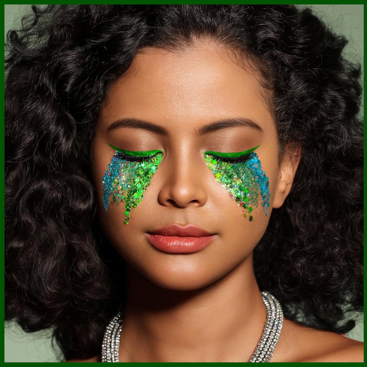 Teenitor Green Face Glitter, 6 Shapes Face and Body Glitter, Hair Glitter Gel, Body Glitter Gel for Festival Makeup, Makeup Glitter for Face, Body, Hair