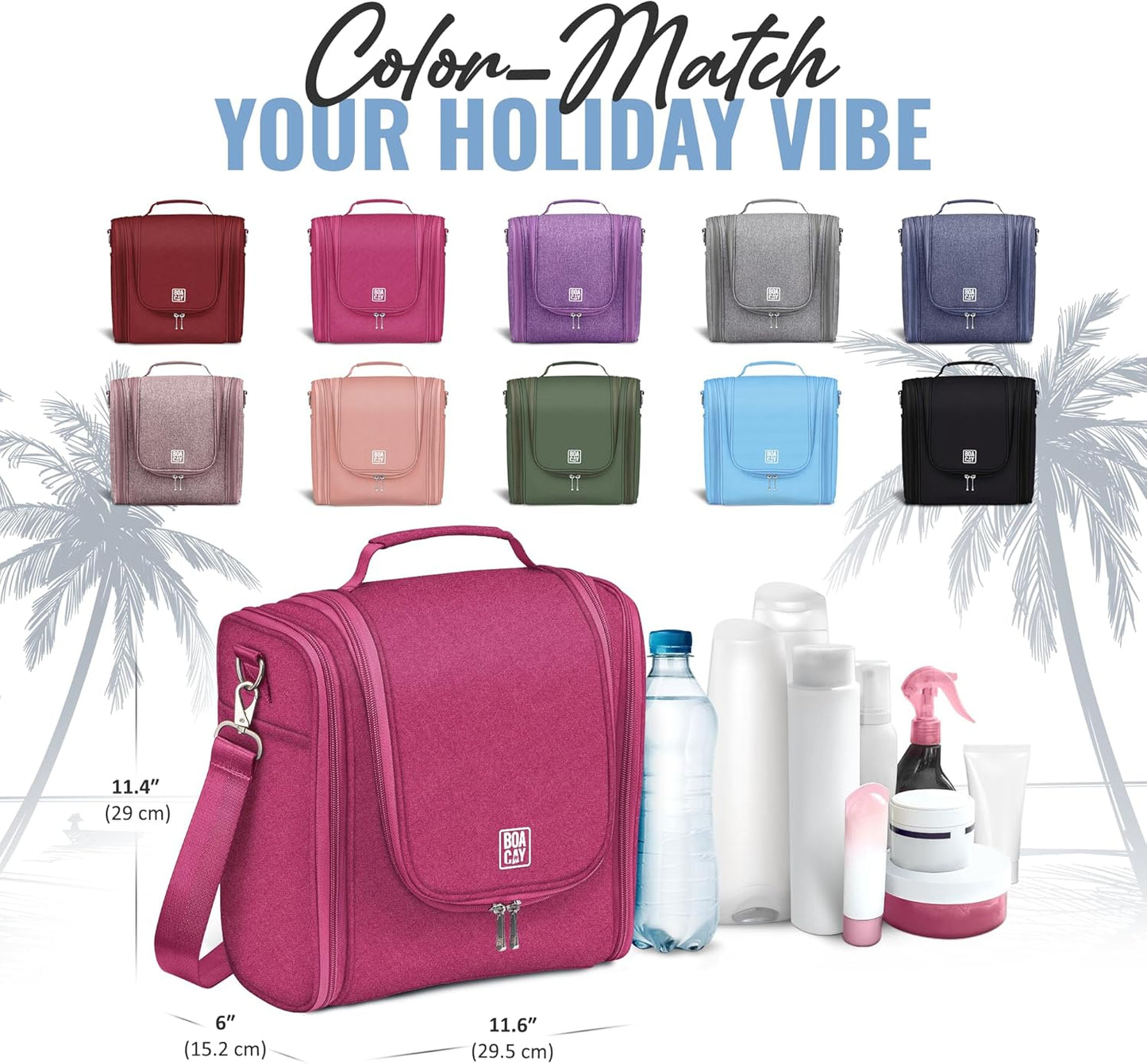 BOACAY Extra Large Hanging Travel Toiletry Bag for Women and Men, Makeup Bag, Bathroom & Shower Organizer Kit for Accessories, Cosmetics, Essentials