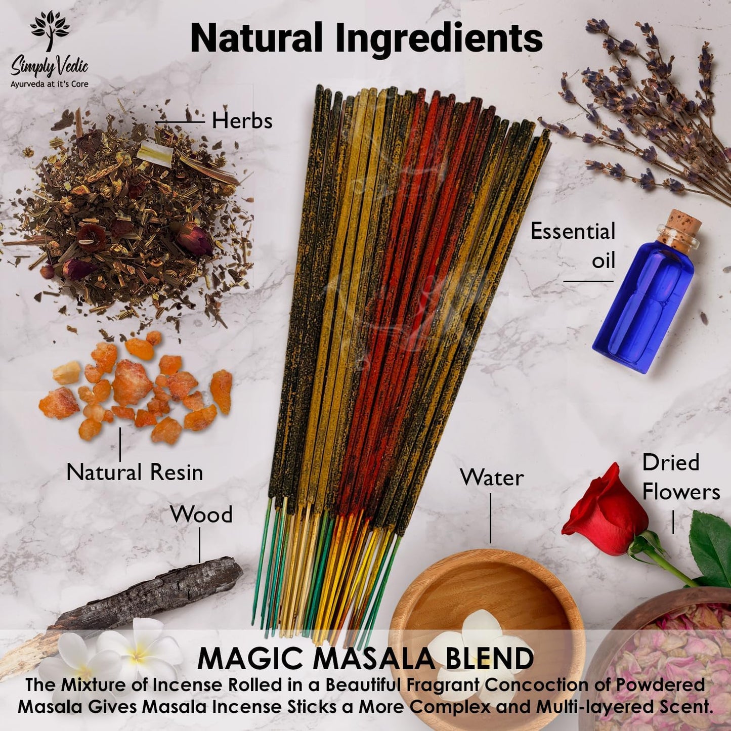 Luxe Incense Sticks Set – 175 Hand-Rolled Natural Incense with Holder | 7 Fragrances: Lavender, Sandalwood, Jasmine, Rose, Vanilla, Patchouli, Indian Temple | Aromatherapy, Meditation, Yoga, Gift