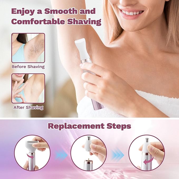 Electric Razors Shavers for Women, Bikini Trimmer 5 in 1 Electric Shaver Razor for Women, Wet/Dry Face Razors for Face Nose Eyebrow Arms Armpit Legs Pubic Area Painless Facial Hair Removal for Women