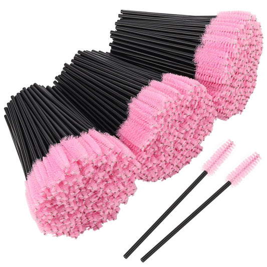 BTYMS 500 Pieces Disposable Mascara Wands Eyelash Brush Brow Brushes Applicators Lash Spoolies for Eye Lash Extension - Pink