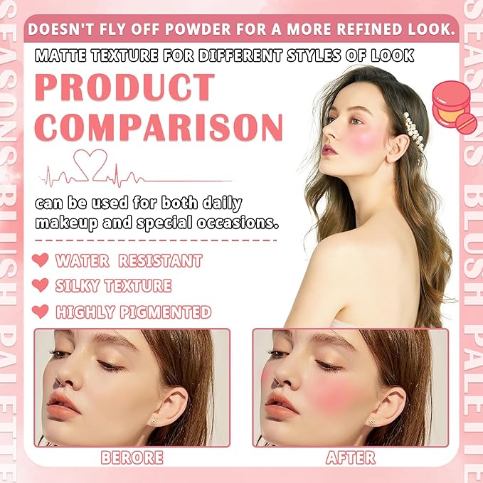 Blush Cream for Cheeks,Face Matte Contour Blush Makeup,Buildable Shimmer Facial Cheek Blusher Shades,Blendable Cosmetic Makeup Blush 03