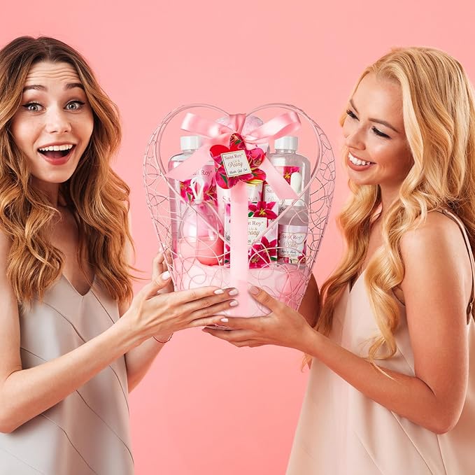 Gift Basket For Women, Mother's Day Gift for Mom Spa Set Lily & Peony Home Spa Set, Beauty Personal Care Set Jojoba Oil, Spa Self Care Kit, Bath Body For Thank You, Birthday, Mom, Anniversary Gift