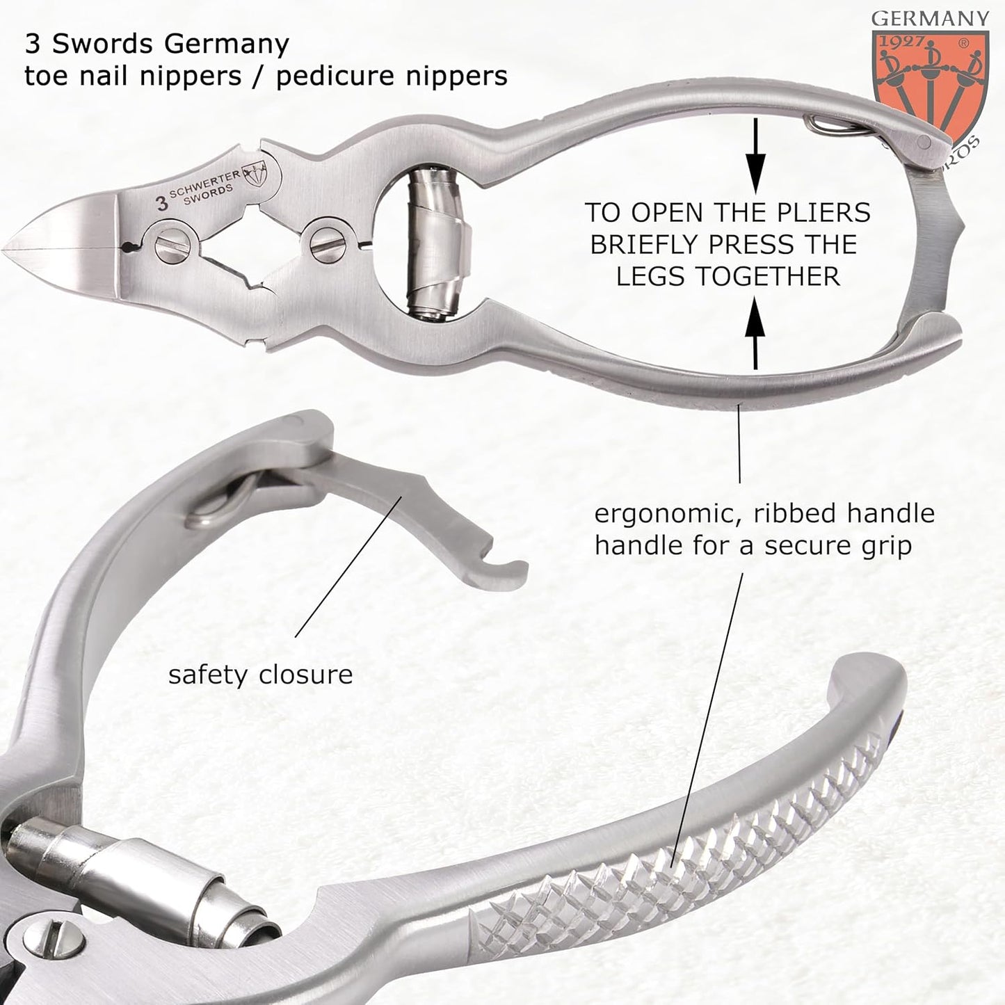 3 Swords Germany – Big Toe Nail NIPPERS - Extra Strong Toe Nail NIPPERS for Cutting Strong, Thick or ingrown Toe Nails - Stainless Steel Pedicure Tool with Synthetic Leather case