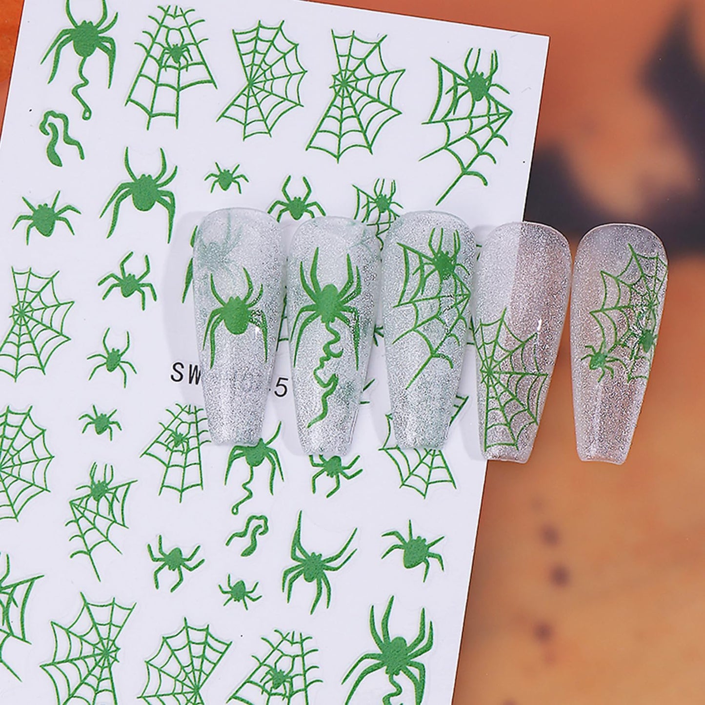 Luminous Halloween Nail Art Stickers Decals Cute White Ghost Nails Stickers Skeleton Spider Web Nails Decals Self-Adhesive Glow in The Dark Nail Art Decal for Women Halloween Decor