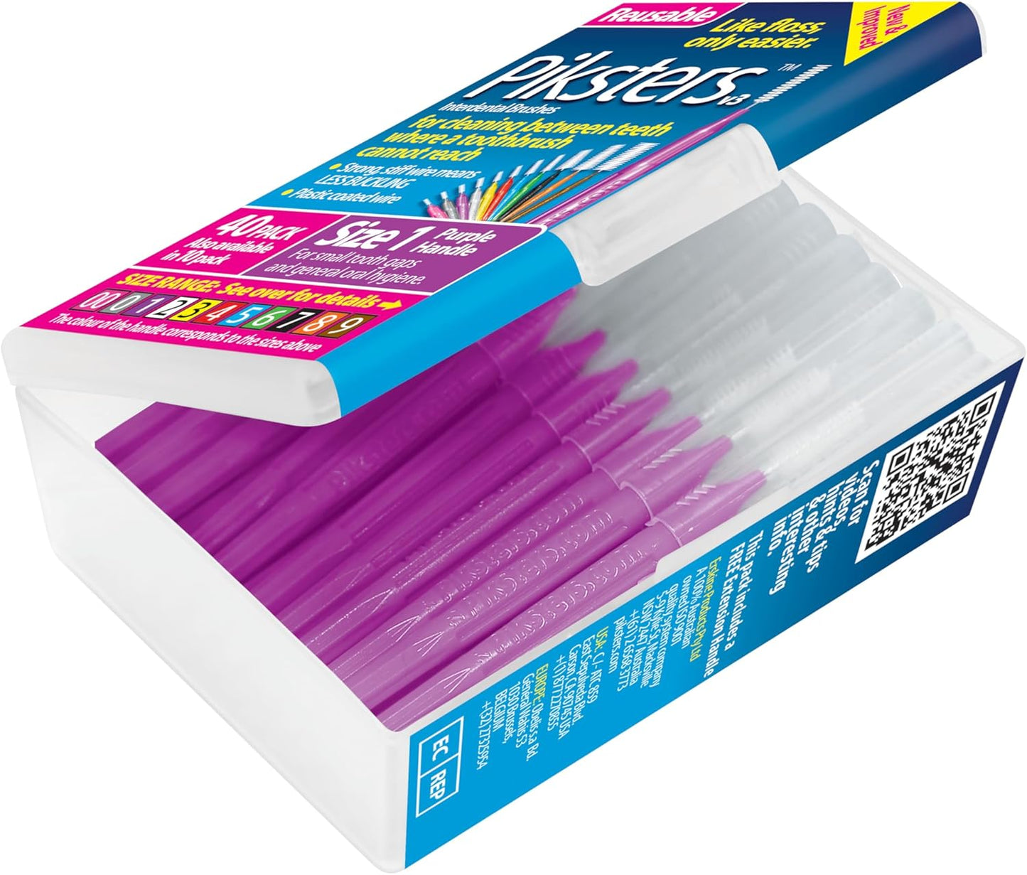 Piksters Interdental Brushes, 40 pk, Size 1, Interdental Tooth Brush for Tight Gaps, Gum Soft Bristles for Plaque Removal, Safe for Braces