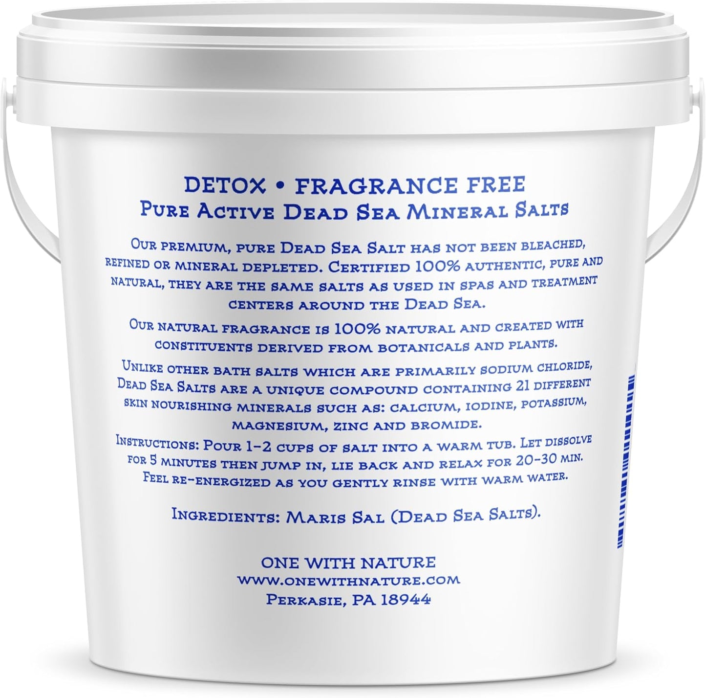 One With Nature 100% Pure Dead Sea Salt for Bath, 5lb Unscented. Dead Sea Salt is high in Essential Minerals, Such as Magnesium, Sulfur, Zinc, Potassium. Exfoliates, Nourishes Skin, Helps Restore pH
