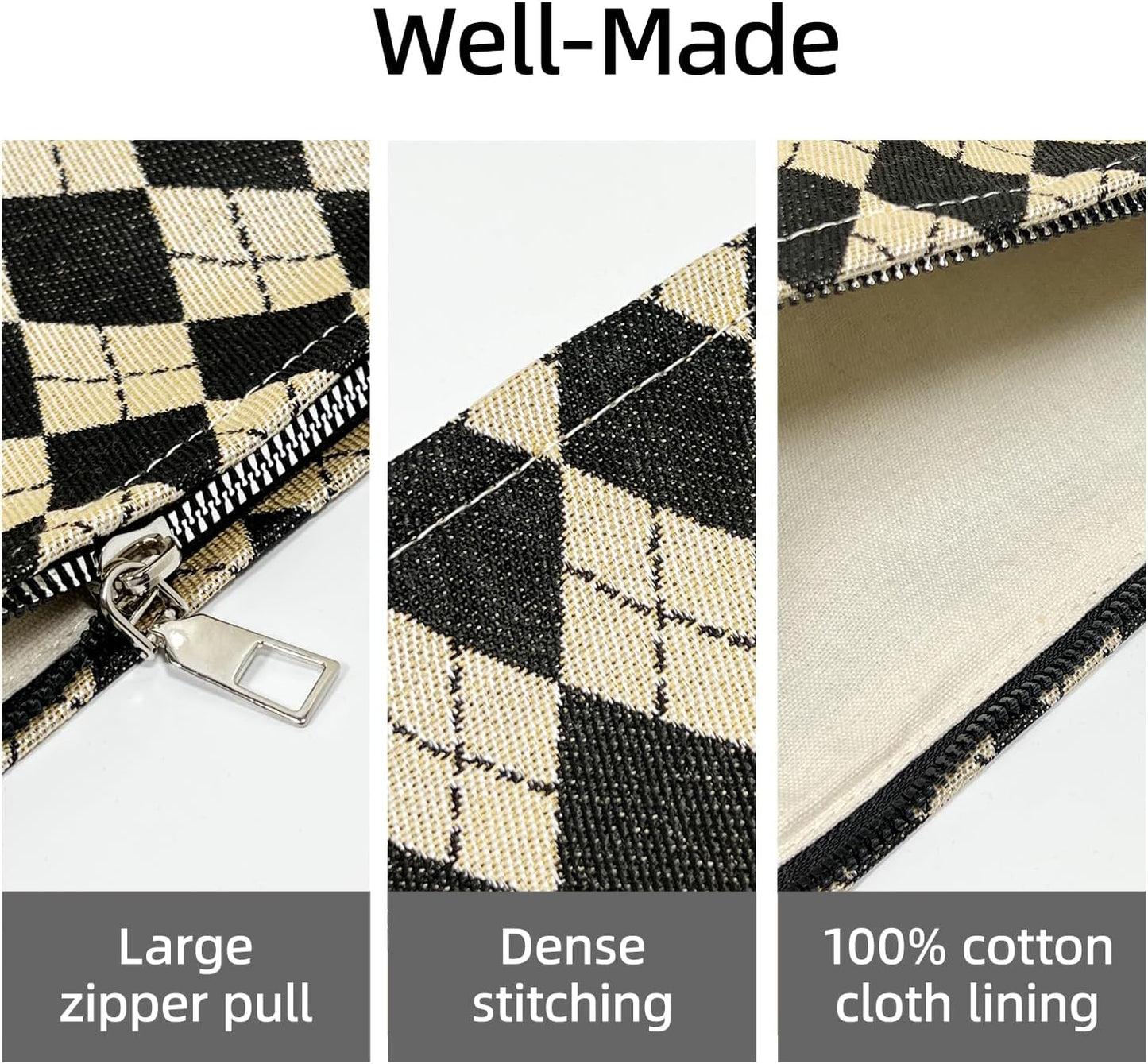 Rhombic Makeup Bag,Travel Makeup Bags for Purse, Small Makeup Pouch, Canvas Make Up Bag, Light Lining Zipper Close Comfortable Lightweight Makeup Bag, Small Cosmetic Bag, Toiletry Pouch