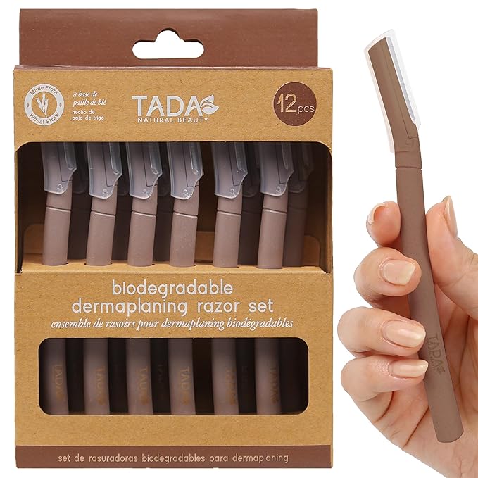 Biodegradable Wheat Straw Disposable Razors for Women – 12 Pack, Single-Color, Safety Cap – Facial & Eyebrow Razors for Unwanted Hair, Beauty Tools & Accessories(Brown)