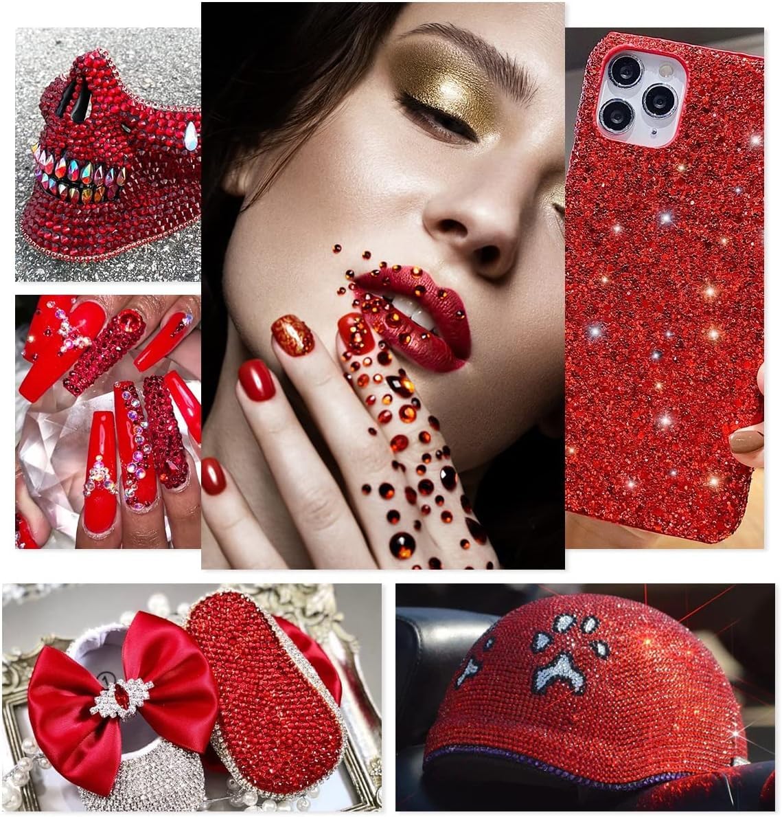 Dark Red Crystal Resin Rhinestones for Crafting 3mm 4mm 5mm Flatback Stones Diamonds Crystals Gems Charms for Nails Face Eyes Makeup Tumblers Bottles Cups DIY Crafts Bedazzling Clothes Shoes