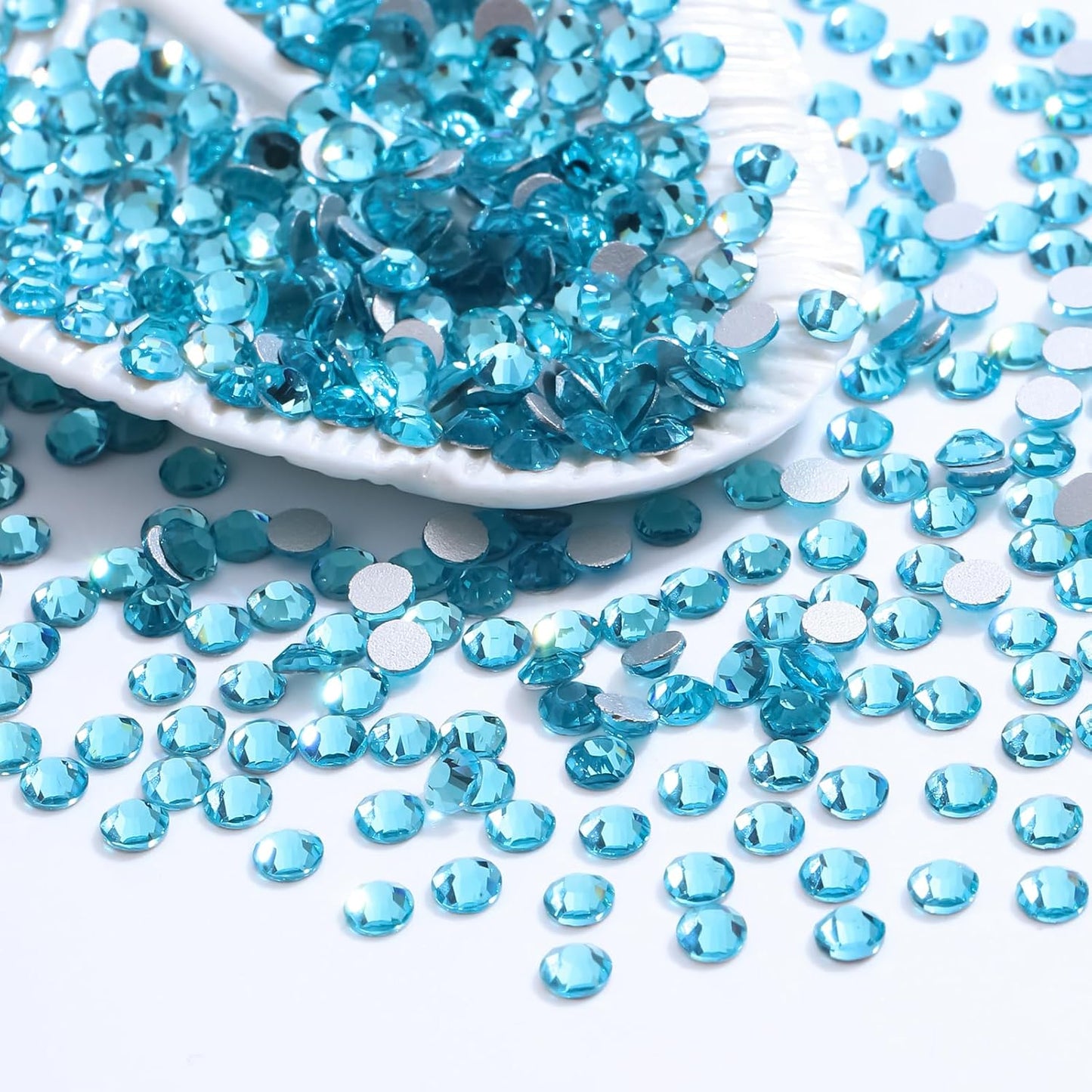 Aquamarine Flatback Rhinestones, Glass Rhinestones for Nail Art and Craft, Glue Fix, Loose Crystal Gemstones(Aquamarine, SS8, 1440pcs, 2.3-2.5mm)