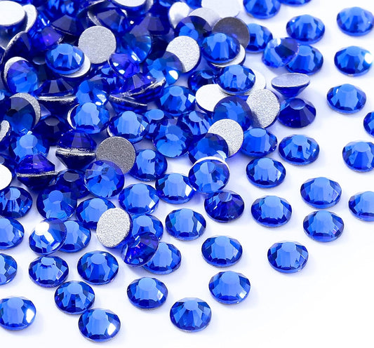 Sapphire Flatback Rhinestones, Glass Rhinestones for Nail Art and Craft, Glue Fix, Loose Crystal Gemstones(Blue, SS12, 1440pcs, 2.9-3.0mm)