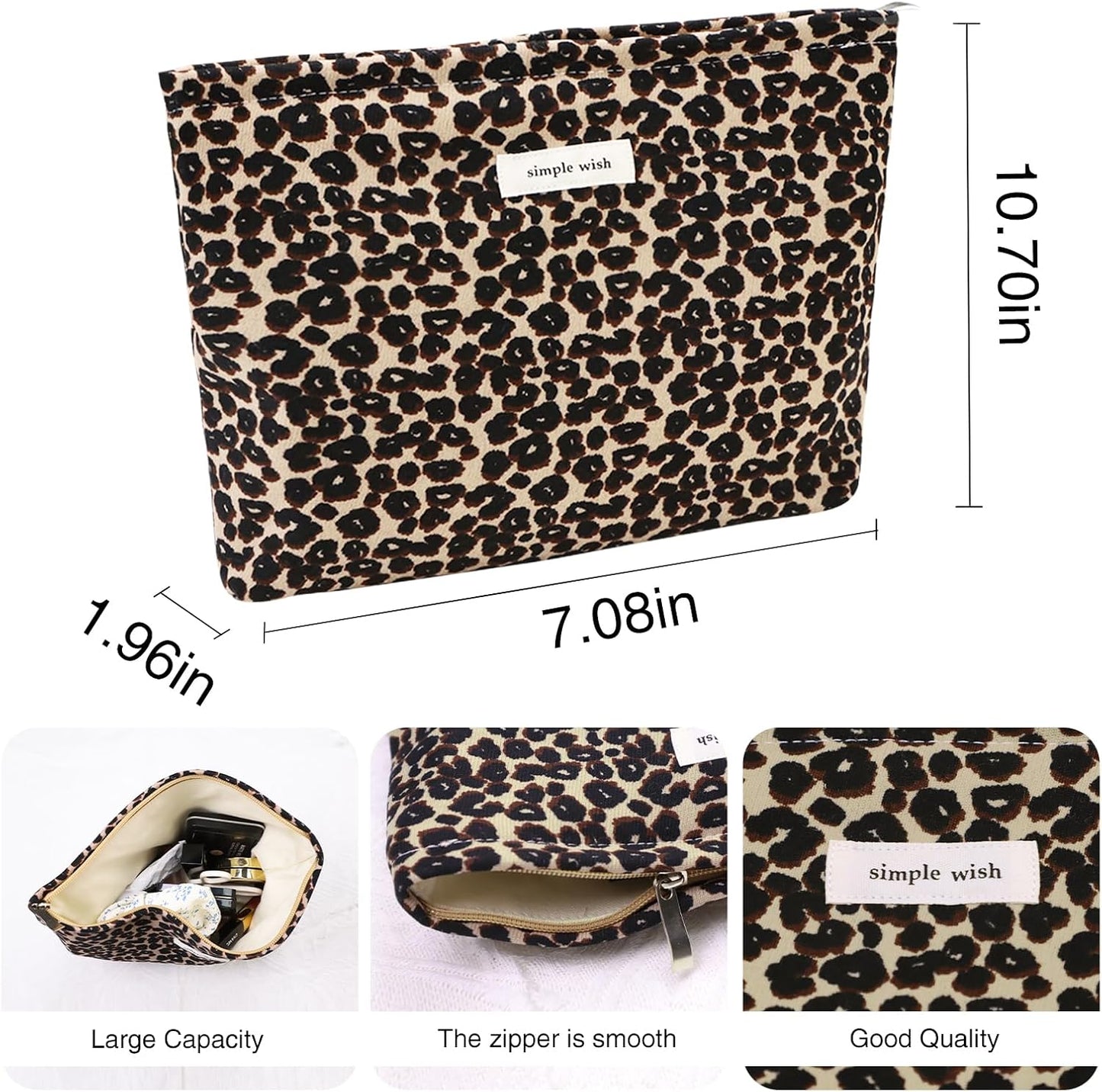 Wudygirl Leopard Makeup Bag Cosmetic Bag for Women Large Capacity Toiletry Bag Makeup Pouch Canvas Aesthetic Travel Makeup Bag Zipper Pouch (Leopard Print)