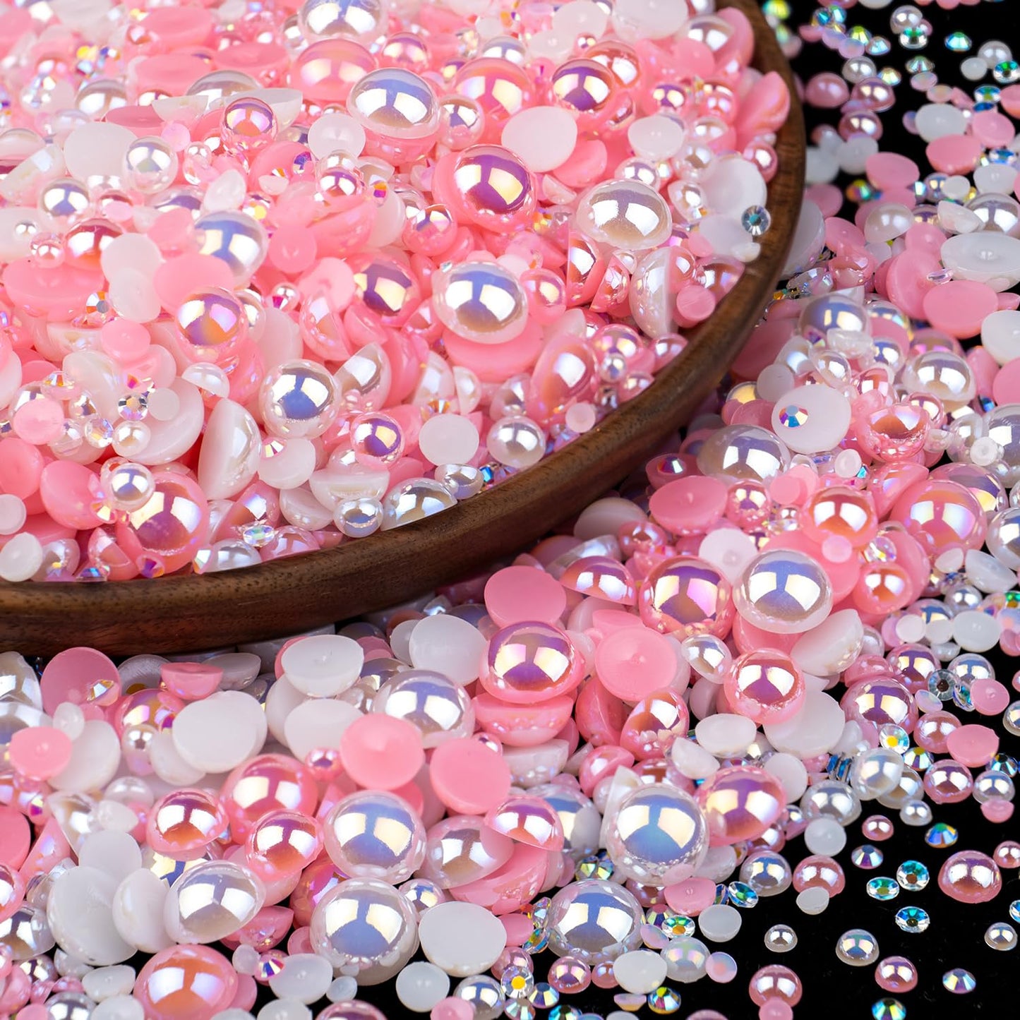 150g Flatback Pearls and Rhinestones, Pink&White Mixed Size 3-10mm Resin Rhinestones and Half Pearls for Nail Art and Crafts and Decoration with Picking Tools