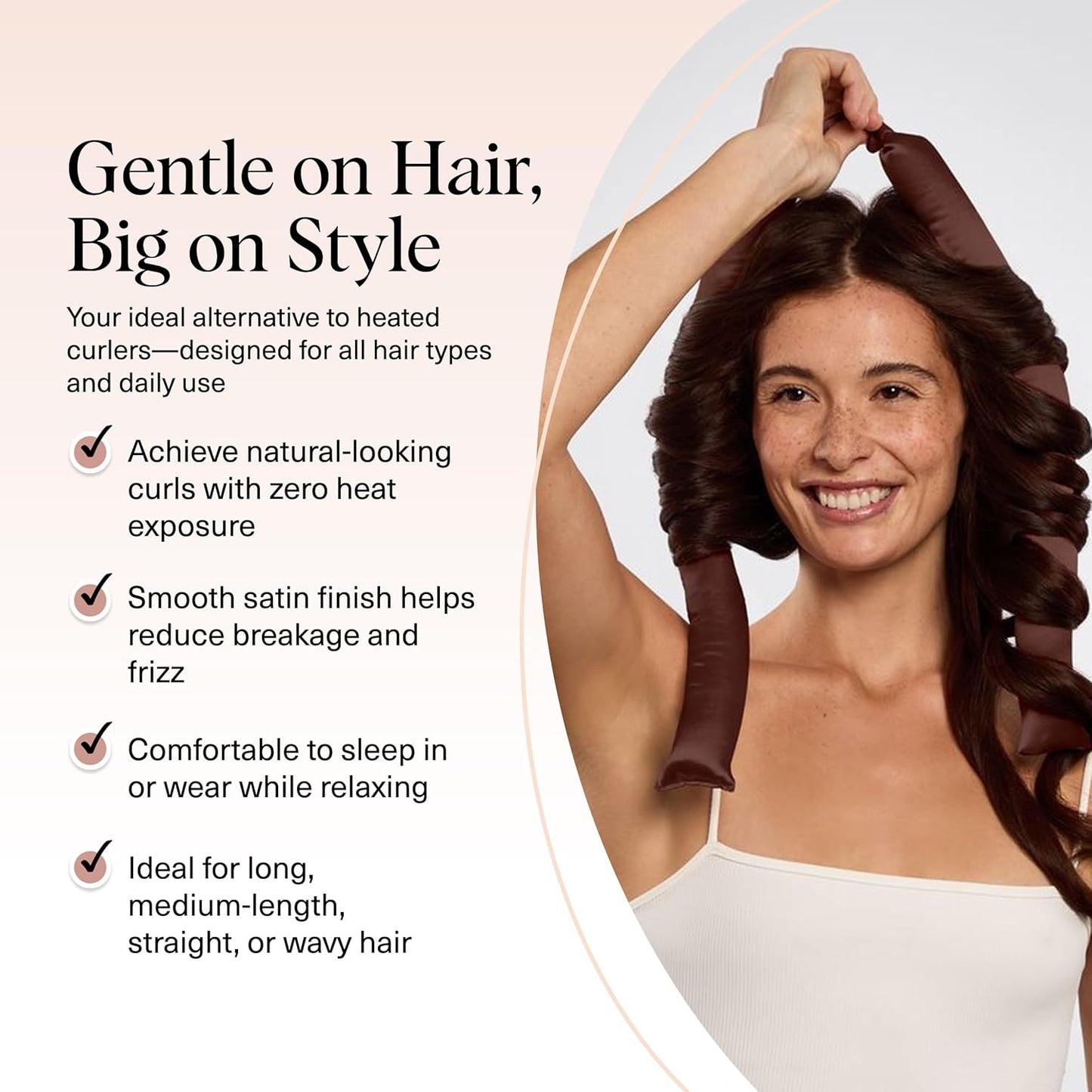 Kitsch XL Satin Heatless Curling Set – Heatless Hair Curler for Women, Hair Curler to Sleep In - with 2 Satin Scrunchies for Overnight Curls – No Heat Damage Styling with Heatless Curler - Chocolate