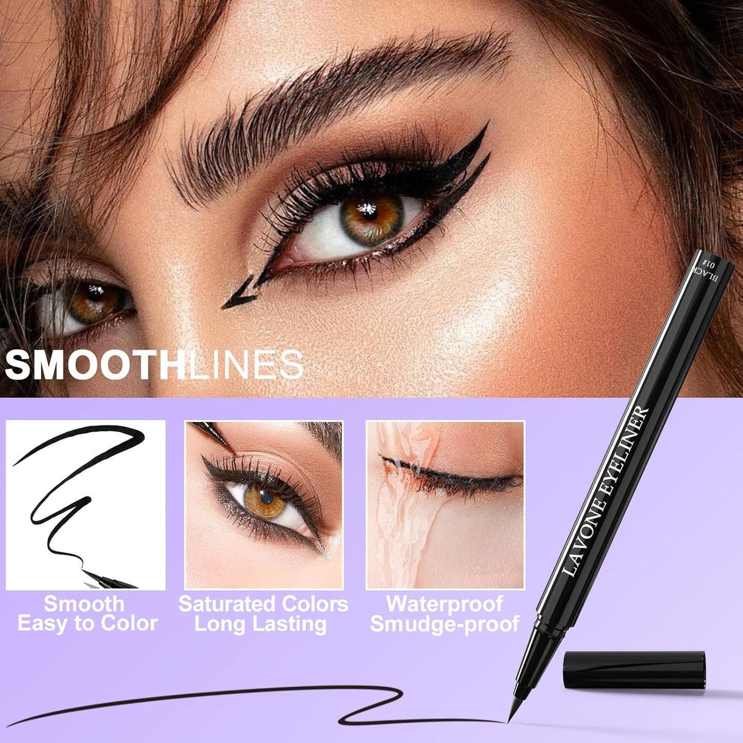 LAVONE Eyeliner Set - Waterproof Makeup Kit with Liquid Eye Liner Pencil, Gel Eyeliner and Angled Eye Liner Brush, Waterproof, Smudge Resistant, Long Lasting Formula - Soft Brown