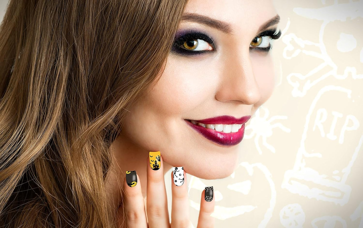 TailaiMei 12 Sheets Halloween Nail Wraps Stickers Nail Polish Strips Self-Adhesive Full Wraps with 2 pcs Nail Files for DIY Nail Art Decals (Specter Style)