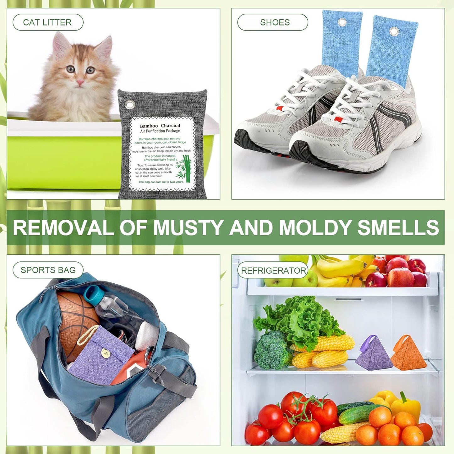 Charcoal Air Purifying Bags 12 Pack×100g Bamboo Charcoal Bags Odor Absorber, for Car Air Fresheners, Odor Eliminator for Home，Shoe Deodorizer - Colorful-Activated Charcoal Odor Absorbers