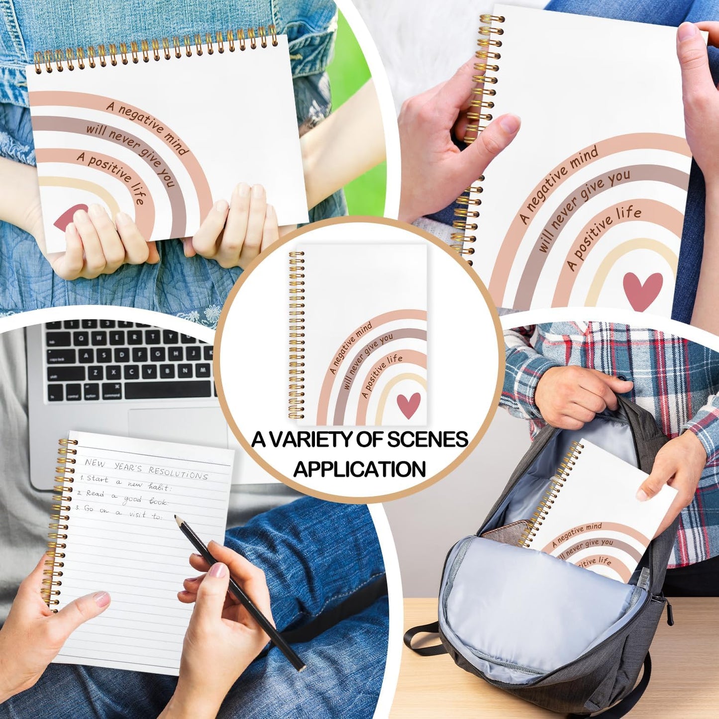 Boho Rainbow Inspirational Spiral Journal Notebook 5.5x8.3in, Affirmation Journal for Women, A Negative Mind Will Never Give You a Positive Life Motivational Notebooks for Note Taking